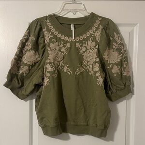 Embroidered Olive Green Women's Top